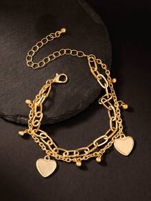 Exaggerated Hip-Hop Style Heart Double Layer Bracelet, Personalized Bracelet, Ideal Valentine's Day Gift - one-size - View 2