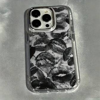 1 件灰底黑唇减震保护手机壳适用于 15/15 Pro Max/14/13/12/11/7/8/XS/11 Pro 防水防摔防刮