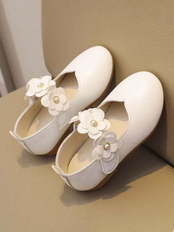 1 Pair Girls Cute Princess Loafers, Breathable Soft Non-Slip Versatile Children Shoes With Pearl Decor, Infant/Toddler Walking Shoes, Floral Decor With Hook And Loop, Easy On & Off, Suitable For Spring, Summer, Autumn