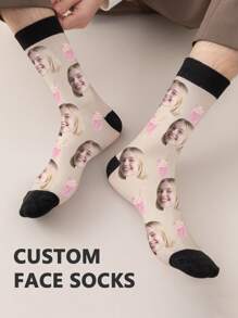 1 paire de chaussettes mi-longues personnalisées pour hommes, avec n'importe quel visage. Chaussettes personnalisées avec photos, chaussettes longues et moyennes amusantes et personnalisées, convenant aux occasions telles que la Saint-Valentin, les anniversaires et les cadeaux