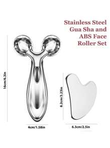 Zestaw wałków 3D do twarzy i gua sha ze stali nierdzewnej, narzędzie do modelowania twarzy, metalowa pielęgnacja skóry, masażer, zestaw prezentowy dla mamy, zestaw do pielęgnacji skóry redukujący obrzęki i zaczerwienienia, prezent dla mężczyzn i kobiet, uroda, produkty do pielęgnacji skóry, spa, pielęgnacja, narzędzia do pielęgnacji skóry, pielęgnacja twarzy, akcesoria kosmetyczne, masaż, narzędzie do masażu twarzy, wałek do twarzy