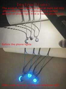 ATLVXJL 2 pièces/Set Couple Lune et Soleil Phosphorescent Pendentif Magnétique Chaîne en Acier Inoxydable avec Perles, Convient pour le Port Quotidien et Cadeau de la Saint-Valentin