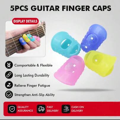 5 件/套吉他拇指拨片指帽保护 5 种尺寸手指弹性硅胶尤克里里指帽适用于尤克里里电吉他（多吉他工具）