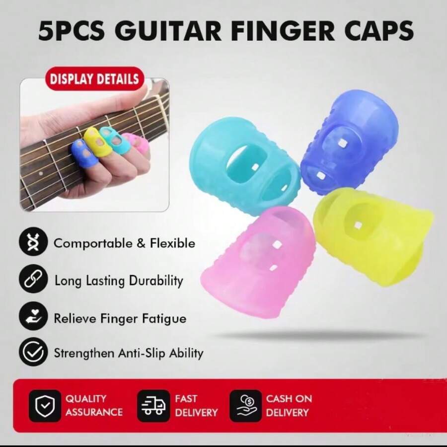 5 件/套吉他拇指拨片指帽保护 5 种尺寸手指弹性硅胶尤克里里指帽适用于尤克里里电吉他（多吉他工具）
