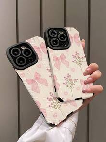 Bow-Knot 1pc Vertical Stripe Faux Leather Bowknot Pattern Shock-Resistant Soft Phone Case Compatible With Apple/ 15/15PLUS/15PRO/15PROMAX Waterproof Anti-Fall Scratch Resistant - Multicolor - View 4