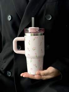 1 件 40 盎司-14 盎司大容量郁金香蝴蝶结隔热杯带手柄，不锈钢真空隔热旅行杯，适用于汽车、学校、办公室、户外、健身房、家居、女性和青少年礼物、节日和生日（带吸管） - 彩色 - 查看 13