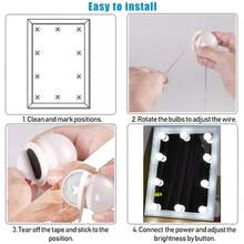 LED风格梳妆镜灯，配有8/12/10/14个可调节灯泡，颜色和亮度可调，USB供电，适用于梳妆台/衣柜（不含镜子）。USB梳妆镜灯，浴室梳妆台照明，LED壁灯。