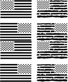 Paquete de 4 calcomanías de la bandera estadounidense: calcomanías de la bandera estadounidense regulares y desgastadas (pequeñas ~10 cm, negro) - Negro - Ver 1