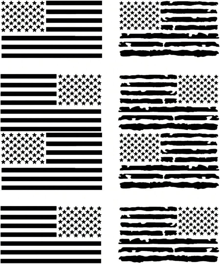 Paquete de 4 calcomanías de la bandera estadounidense: calcomanías de la bandera estadounidense regulares y desgastadas (pequeñas ~10 cm, negro) - Negro - Ver 1