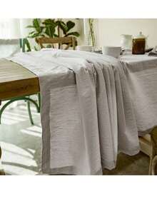 1pc New Classic White Crinkle Tablecloth And 6pcs White Crinkle Fabric Set - White - View 8