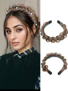 1pc Blonde Fishbone Braid Wig Headband,Non-Slip Teeth Design, Fluffy Fishbone Synthetic Wig Headband,Hair Hoop,Women Braid Fried Dough Twists Headband For Christmas New Year Carnival Music Festival - Multicolor - View 12