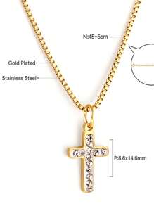1 Pc Shiny Luxury Women's Cross Pendant Necklace Gold Color Stainless Steel Suitable For Daily Wear Leisure Party