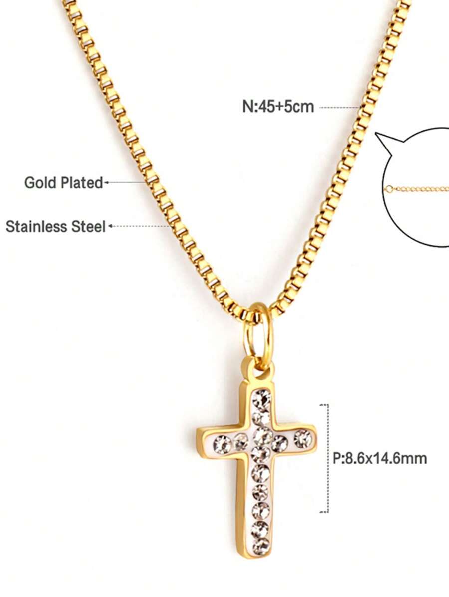 1 Pc Shiny Luxury Women's Cross Pendant Necklace Gold Color Stainless Steel Suitable For Daily Wear Leisure Party