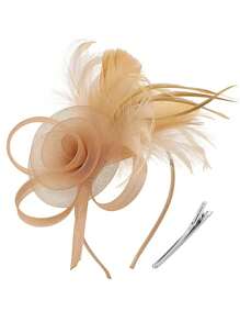 1 Piece Women's Feather Mesh Flower Fascinator With Headband And Clip Wedding Tea Party Kentucky Derby Fascinator Hats