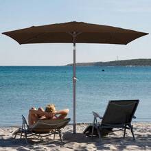 6.5x10 Ft Rectangular Patio Umbrellas Outdoor Market Umbrella With Push Button Tilt And Crank, Rectangle Table Umbrella 6 Sturdy Ribs UV Protection For Pool Garden Backyard Deck, Red - 棕色 - 查看 3