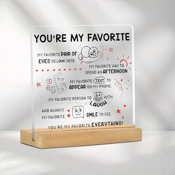 1pc, For Her Romantic Gift He, I Love You Anniversary Acrylic Brand Gift For Husband Wife Girlfriend Boyfriend, You Are My Favorite Everything Desktop Logo Decoration 4 * 4 Inches
