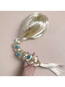 1pc Princess Role Play Wig Braid Hair Clip Accessory, Anime Character Cartoon Toy Hair Clip Gift, Non-Detachable Flower - Multicolor - View 3