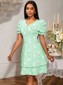 Vestido mini verde menta elegante con decoración de jacquard para mujer, atuendo para citas, fiestas, vestido de boda, vestido de dama de honor, vestido de graduación, invitado de boda, regreso a la escuela