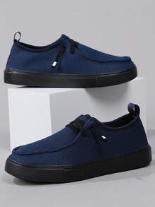 男士 2025 年新款简约经典休闲舒适时尚运动鞋 - 透气、时尚高街休闲鞋，带松紧带、网眼鞋面、四季皆宜、圆头、织物鞋面、EVA 外底、时尚百搭男士运动鞋、学生、户外散步、街头服饰、轻便 - 藍色 - 查看 4