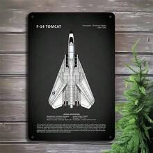 1PC F-14 Tomcat Aircraft Tin Sign, Fighter Jet, Bright Neon Lights, High-Quality Metal, Retro Style, Bold Military Decor, Aviation Wall Art, Perfect For Man Cave, Garage, Office, 8x12 Inches / 20x30 Cm - Multicolor - View 6