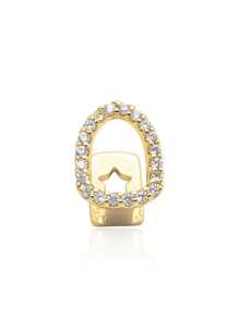 1pc Hollow Full Zirconia Gold-Tone Teeth Grillz, Fashionable Hip-Hop Dental Jewelry Accessory For Daily Wear, Unisex