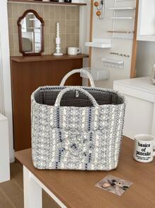 Cesta de almacenamiento suave con estampado de flores y vides, cesto de ropa rectangular con asa, de uso diario en el hogar para mujeres, para todo el año