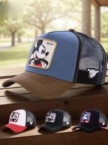 Disney 1pc Disney Fashionable Hip Hop Cartoon Print Wide Brim Sun Protective Hat