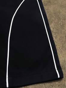 男士纯色条纹休闲短裤、沙滩裤 - 黑色 - 查看 7