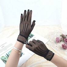 زوج من القفازات الشبكية الرقيقة المخصصة للصيف, قفازات زفاف حرير أبيض ذات مرونة عالية باللونين الأبيض والأسود، قفازات حماية من الأشعة فوق البنفسجية لصيد الأسماك للزفاف