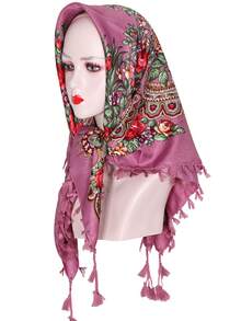 1pc Women's Traditional Print Headscarf Shawl, Versatile Warm Dust-Proof Face Cover Scarf, Women Everyday Head Wrap For Dress - Multicolor - View 9