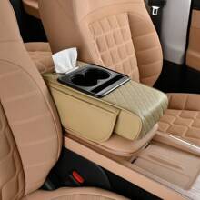 1 pièce Coussin rehausseur de boîte d'accoudoir automobile multifonctions nappa à motif de diamant avec sac de rangement, porte-gobelet, boîte à mouchoirs. Coussin d'accoudoir central de voiture