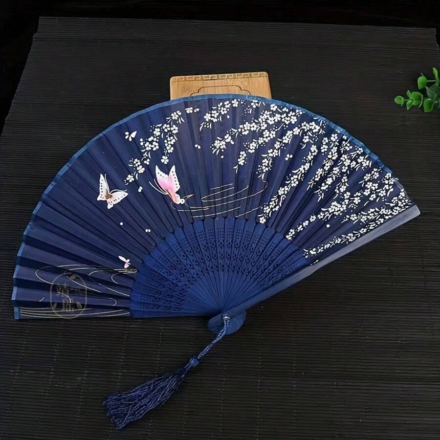 Antique Folding Fan, Bamboo Fan, Chinese Silk Fan, Chinese Role-Playing Fan, Dance Fan, Mask Fan, Handheld Bamboo Silk Folding Fan, Clothing Accessories, Dance Performance Props, Classic Ancient Chinese Pattern Folding Fan, Japanese Landscape Dance Performance Fan, Disco Fan, Charming And Elegant Retro Style Of China And Japan, Best Gift For Women