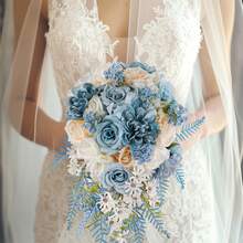 1pc Premium Artificial Flowers Blue Series Rose Bouquet - Romantic Water Drop Design Wedding Hand Flower For Bridal, Lifelike & Durable, No Maintenance Home Decor, Elegant Floral Arrangement For Bridal Showers, Faux Flowers,Wedding Bouquet, Bridal Accessory, Elegant Floral Design, Maintenancefree Blooms - 藍色 - 查看 1