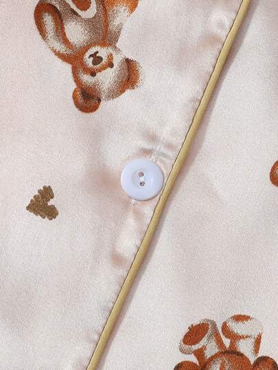 Bear Print Ox Cloth Short Sleeve Shorts Pajama Set view 5