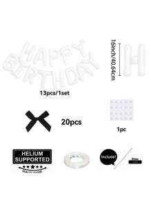 33pcs Pink Bow Birthday Balloon Set, 16" White/Black/Pink/Cream Happy Birthday Banner, Pink Mini Bow Decor, Birthday Party Decoration, Anniversary, Proposal, Wedding