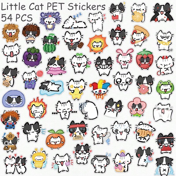 50pcs Transparent Stickers 2D Cat Stickers Aesthetic Stickers Cat Gifts Cartoon Stickers Cat Toys Cute Stickers Fun Stickers Animal Stickers Vinyl Stickers Stickers For Water Bottle, Hydroflask, Guitar, Luggage, Phone, Case, Laptop, Skateboard, Gift