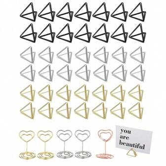 20 件三角形/心形桌号夹、婚礼桌卡夹、迷你名片夹、餐具架、图片夹、中心装饰、庆祝派对