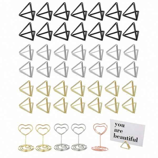20pcs Triangular/Heart-Shaped Table Number Clips, Wedding Table Card Holders, Mini Name Card Clips, Cutlery Holders, Picture Clips, Center Decor, Celebration Party