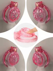 Haifan Soft Silicone Mini Chastity Devices Flat Cock Cage For Men With 6 Sizes Rings Penis Lock Bondage Sex Toys SM Products (Pink-Transparent)