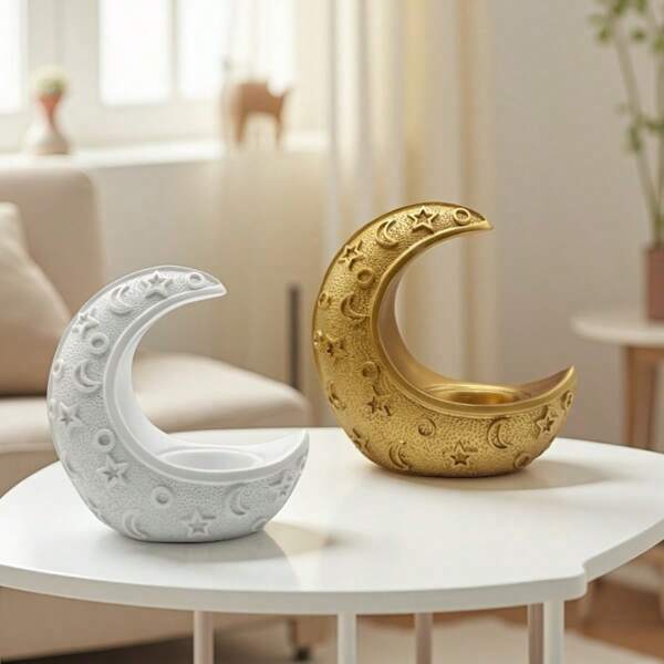 1pc Moon Shape Resin Incense Burner, Middle Eastern Arabic Festival Aromatherapy Ornament, Luxury European Style For Living Room Table Decoration, A Great Gift