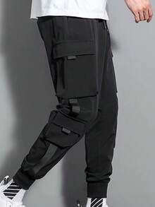 Joggers de hombre estilo Hip Pop Multibolsillos Cintura con cordón Street Style - Negro - Ver 4