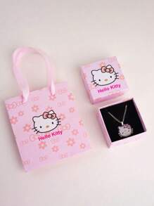 Sanrio Sanrio Hello Kitty Cartoon Cute Girl's Necklace, KT Cat Pendant With Diamond Collarbone Chain, Gift Box Packaging, Suitable As Birthday Gift, Valentine's Gift