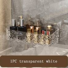 1pc Ice Texture Bathroom Square Shelf, Wall Mounted Transparent Storage Rack For Vanity, Shower Room, Kitchen, No Drilling Required Back To School