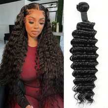 3 Bundles Deep Wave Human Hair Bundles 4 Bundles Human Hair Extensions 12A 100% Unprocessed Virgin Brazilian Deep Curly Bundles Human Hair Remy Curly Weave Hair Bundles Natural Color - Natural Black - View 3