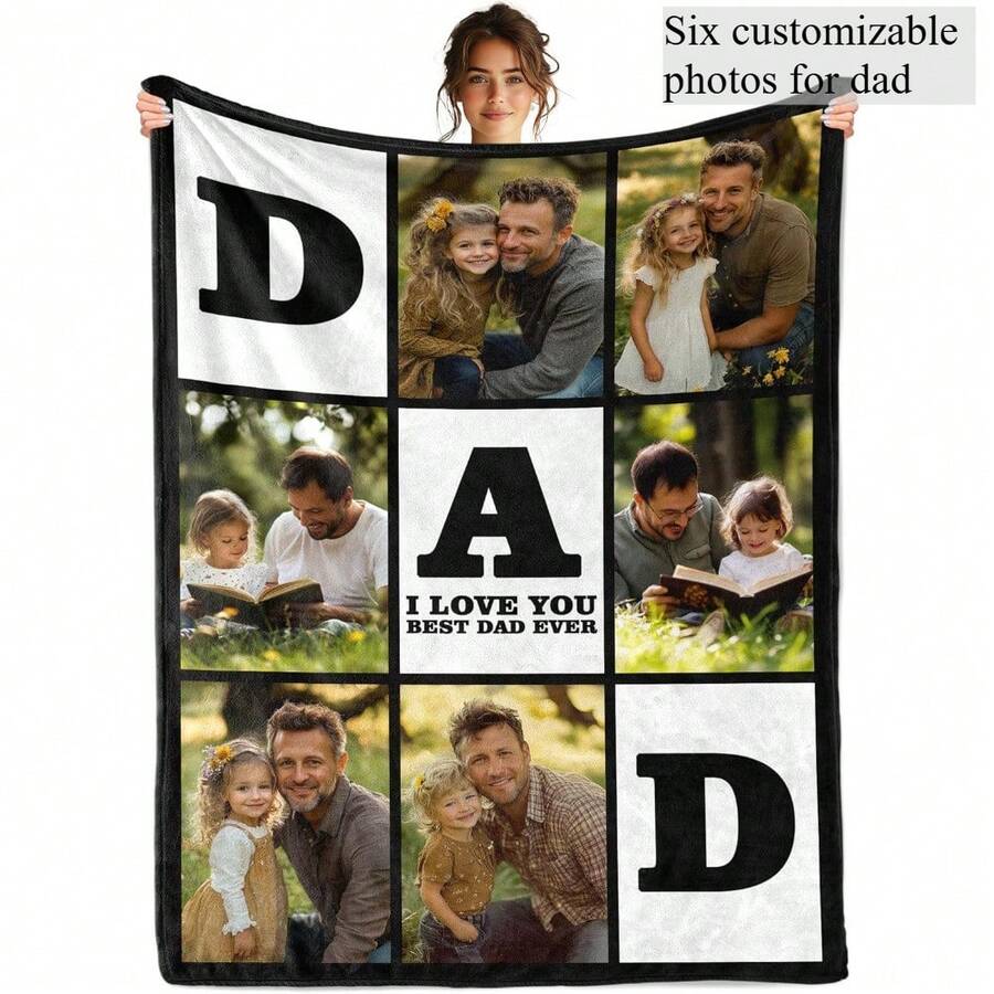 1pc Personalized Father's Day Blanket Gifts For Dad From Daughter Son Wife, Custom Blanket With Pictures Text, Birthday Gifts For Husband From Wife, Fathers Day Unique Gift For Father, Daddy, Husband, Men, Father's Day Gift For Dad,5 Sizes Available - 白色 - 查看 1