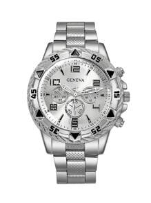 2 pièces Montre à quartz argent élégante de style d'affaires en acier inoxydable pour hommes, convient pour la décoration de fête, les déplacements décontractés