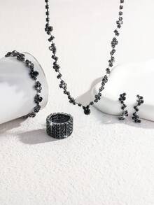 简约新娘项链时尚首饰套装，优雅百搭水钻精致爪链项链耳环手链戒指套装 4 件套 - 金色 - 查看 11