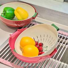 Cesta práctica de plástico de doble capa para verduras y frutas con rotación, colador multicolor para lavado, almacenamiento de cocina