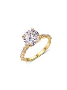 1 Stück modischer luxuriöser hochwertiger 925er Sterling Silber Ring mit rundem kubischem Zirkonia in 4 Krappenfassung, geeignet für Verlobung, Urlaub, Party, täglichen Gebrauch, Festival Geschenk für Frauen