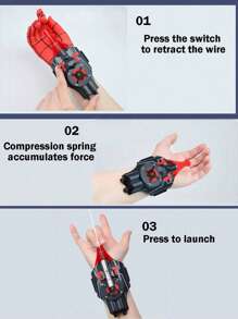 1 Set 3M Range Strong Suction Spider Web Shooter Glove (Incl. USB Cable, Screwdriver) Superhero Cosplay Red/Blue Wrist-Mounted Auto-Retractable Rechargeable Role Play Toy For Halloween, Comic-Con & Costume Parties